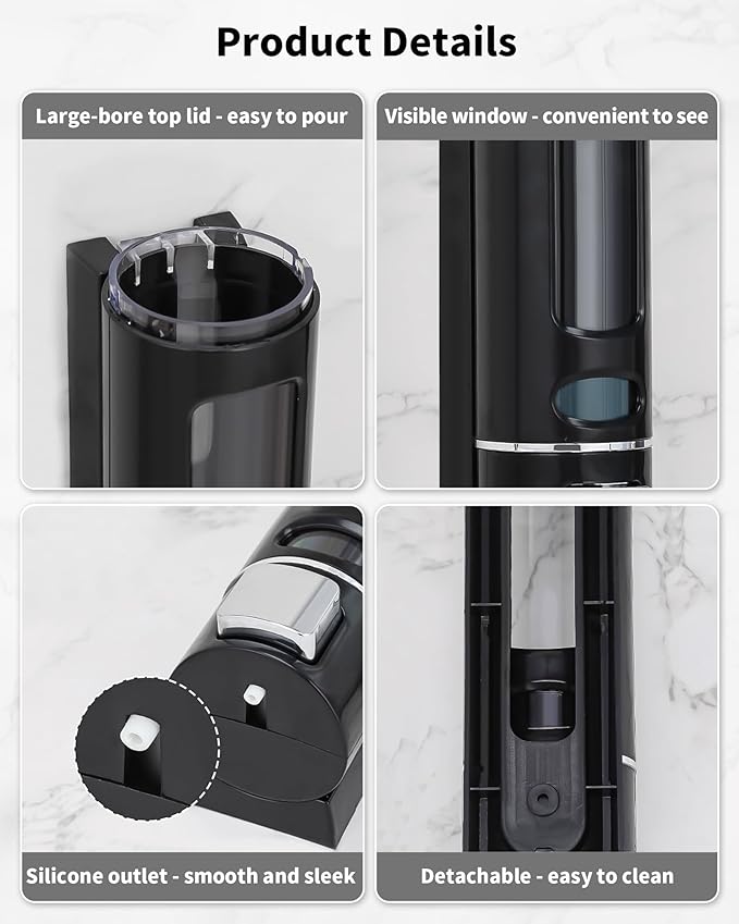 Shampoo and Conditioner Dispenser - 400ML Wall-Mounted Shower Shampoo Dispenser No Drill for Body Wash, Soap, Shower, Bathroom, Hotel (Black)
