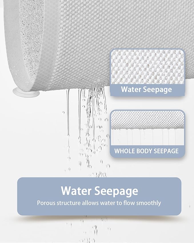 Mecko Non Slip Shower Mats, 16x40 Inch, Anti-Slip Bathtub Mats with Suction Cups for Bathroom, Foot Scrubber Loofah Bath Mats for Shower, Quick Drying Shower Stall Mats for Wet Areas (White)