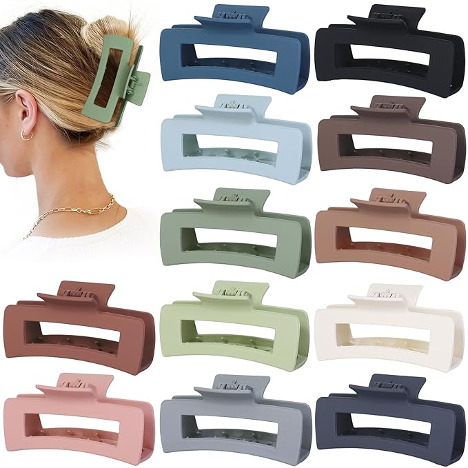 Hair Clip - Claw, 4.1 Inch Extra Large for Thick, Long, Curly Hair, 12 Pcs, 12 Rubber Paint and Plastic Materials, Non-Slip Design, Women and Girls Hair Accessories - Multicolor