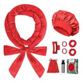 Heatless Curls Overnight Hair Curlers to Sleep In, 9 PCS Velvet Heatless Hair Curler Overnight Curls for Women Long medium Hair Volumes, Heatless Curling Waves Set with Sleep Bonnet - Red