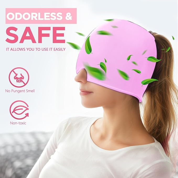 Migraine Relief Cap, Headache Relief Hat for Migraine Cap, Hot and Cold Therapy, Headache Eyes Mask for Stress Relief, Ice Pack Head Wrap for Sinus, Puffy Eyes, Tension, Purple