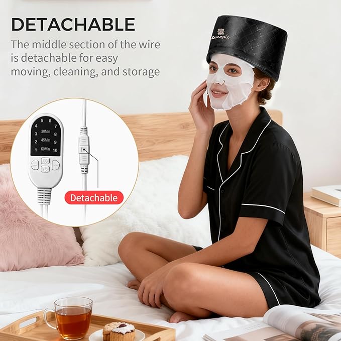 Thermal Heat Cap for Deep Conditioning - Electric Steamer Cap with 10-Level Temperature Control, Fast Heating for Natural & Afro Hair Care at Home