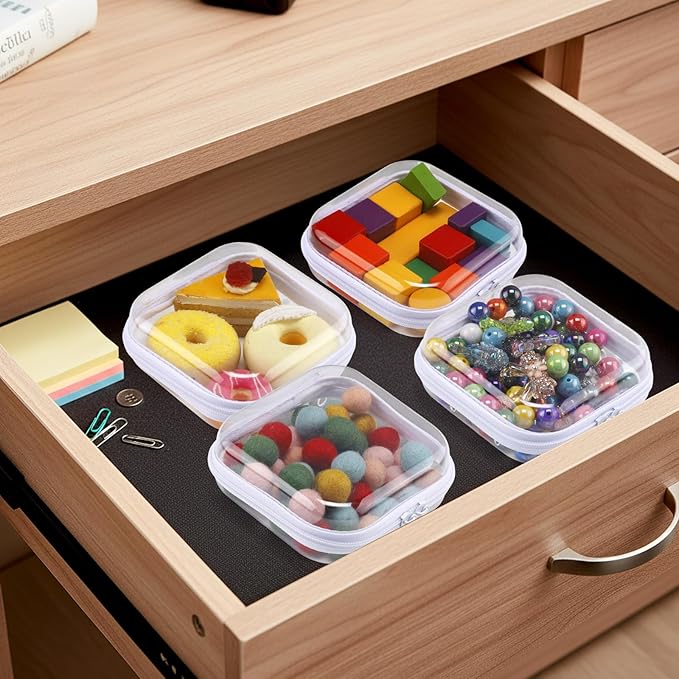 Hoolerry 4 Pcs Hard Clear Zipper Case Makeup Bags Plastic Zipper Pouch Transparent Storage Box Containers for Cosmetics, Snacks, Building Blocks, Puzzles(Clear,5 x 5 x 2 in,White)