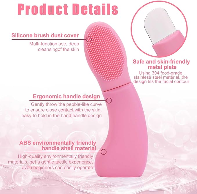 Blackhead Remover Tool, Silicone Stainless Steel Blackhead Extractor Deep Clean Black Head Remover for Face Nose with Silicone Brush Dust Cover Face Scraper Tool for Women (Pink)