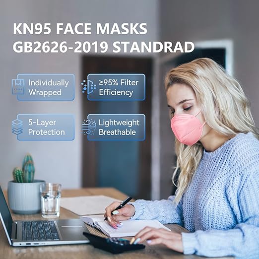 HALIDODO KN95 Face Mask, 5-Ply Breathable Comfortable Safety Mask (Pink)