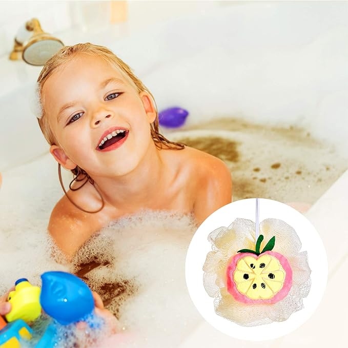 6 Pieces Cute Fruit Bath Shower Sponge Loofahs Mesh Pouf Shower Ball Colorful Cartoon Body Scrubber Balls Shower Mesh for Adults