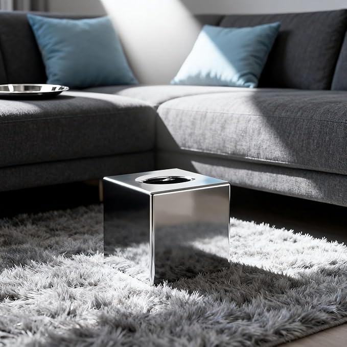 ABS Plastic Square Tissue Box Cover Facial Tissue Holder Silver Square Holder for Bathroom Vanity Countertops Bedroom Dresser Night Stand 5.38X5.38X5.11In Non-Stainless Steel