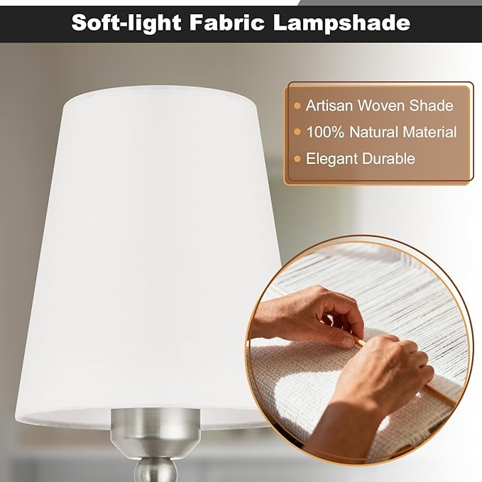 Bathroom Vanity Light, Brushed Nickel Bathroom Light Fixtures, 6-Light Lighting Fixtures Over Mirror, Modern Wall Sconce with Flared White Fabric Shade, E26 Socket(ETL Listed)