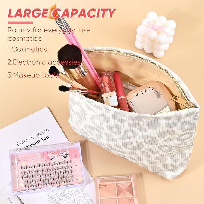 Makeup Pouch for Women Small Make Up Bag for Purse Zipper Initial Makeup Cosmetic Bags Pouches for Purse Aesthetic Travel Toiletry Bags, Grey Leopard Pattern