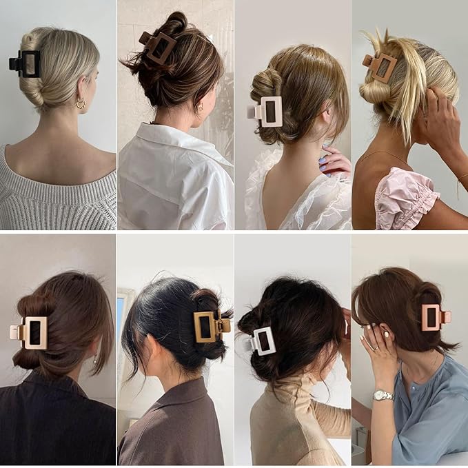 2 Inch Medium Hair Claw Clips 12 Pcs Square Hair Claw Clips for Thin Hair Matte Nonslip Acrylic Banana Jaw Clips Bulk Hair Accessories for women and Girls (Gold)