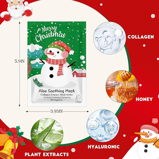 12 Pack Christmas Stocking Stuffers Facial Masks, Sheet Face Masks Skincare, Hydrating Facial Masks Set for Women Skin Care, Bulk Christmas Gifts for Women