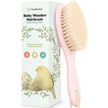 Wooden Baby Hair Brush - Cradle Cap Baby Brush with Soft Goat Bristles, Perfect Gentle Scalp Newborn Comb for Infant, Girls, Boys, Bath Essentials (Blush, Regular)