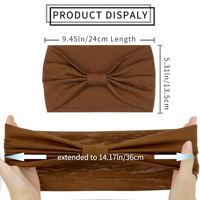 Wide Headbands for Women Knotted No Slip Head Bands Soft Turban Headband Hair Accessories Boho African Solid Color Head Wraps for Women Yoga Workout Pack of 6(Classic)