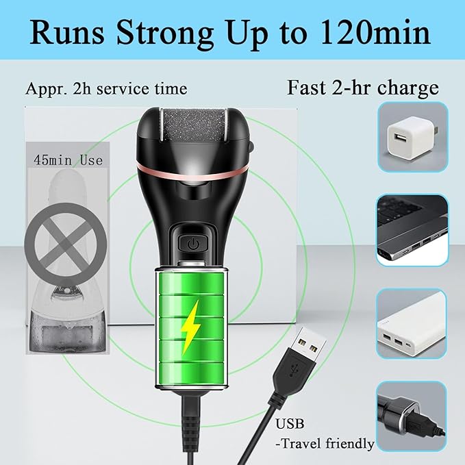 Callus Remover for Feet Electric Foot File, 13-in-1 Professional Pedicure Tools Foot Care Kit, Foot Scrubber Pedi for Hard Cracked Dry Dead Skin, 3 Rollers, 2 Speed, Battery Display (Black)