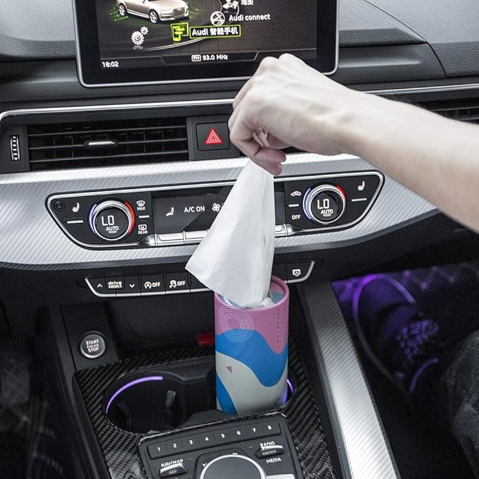 Car Tissue Holder with Facial Tissue Bulk, Car Tissues Box Round Container - Tissue Tubes for Car, Travel Tissues Perfect for Car Cup Holder - 4PK (blue)