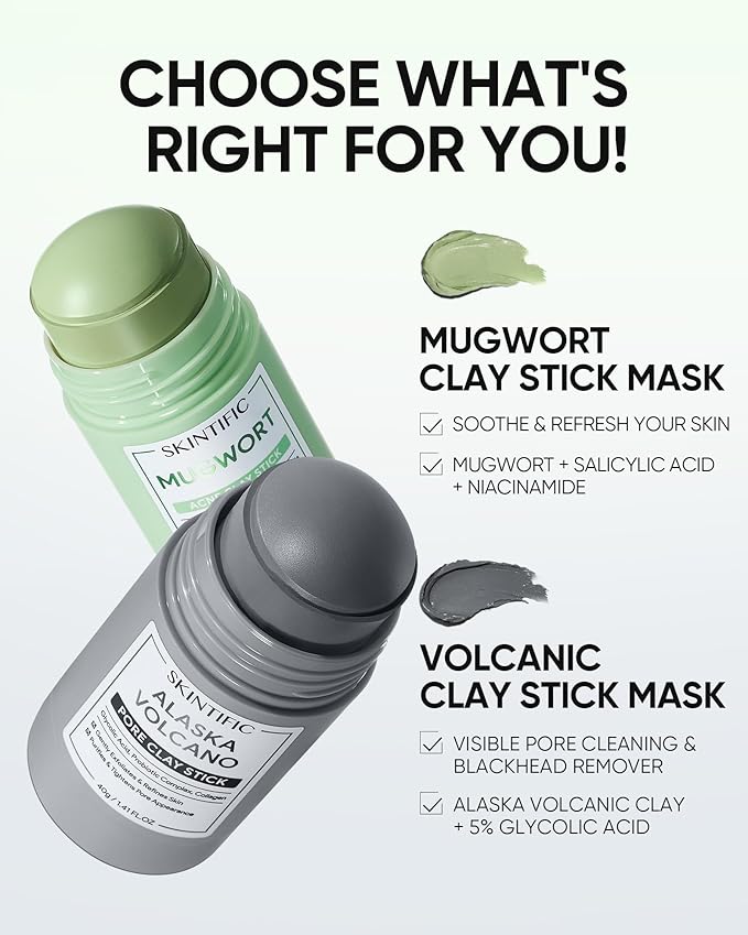 Mugwort Clay Stick Mask for Face, Redness Soothing & Breakout Control with Centella and Salicylic Acid, Gentle Exfoliating, Vegan Skincare, Wash-Off Facial Mud Mask