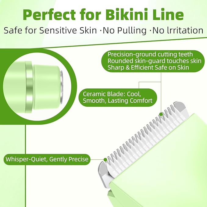 Bikini Trimmer Electric Razors for Women’s Sensitive Skin, IPX67 Waterproof Electric Pubic Hair Trimmer Personal Shaver, USB-C Rechargeable Cordless Body Hair Shaver for Bikini Line & Underarms
