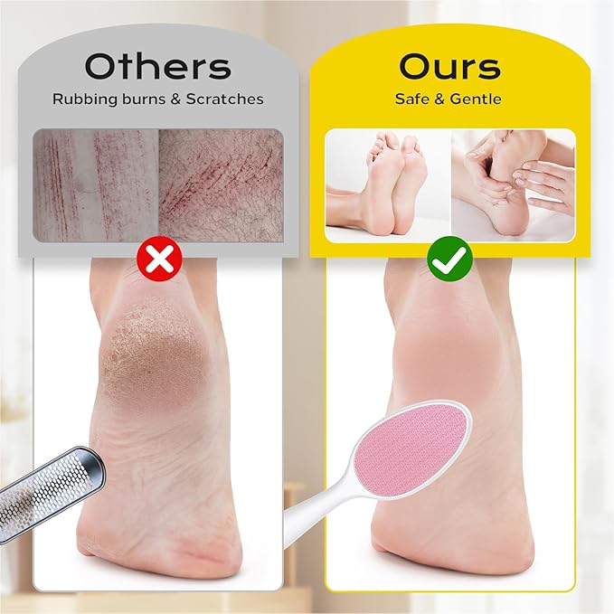 Foot File, Nano Glass Foot File Callus Remover with Handle, 2-in-1 Foot Scrubber Dead Skin Remover, Gentle Exfoliation Foot Buffer Pedicure Tools for Feet-Pink