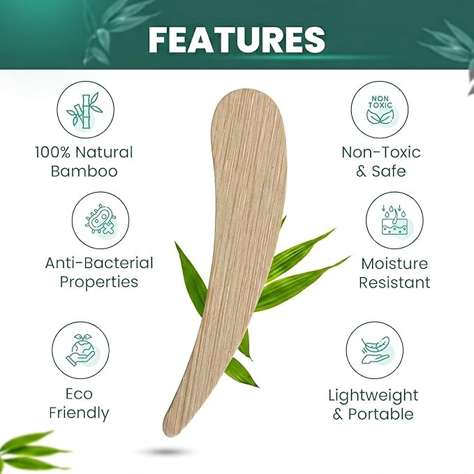 Bamboo 50-pack Cosmetic Facial Makeup Spoon Spatula Mini Makeup Spatula, Biodegradable Compostable Cosmetic Spatulas Spoon, Skincare Cream Scoop Applicator Facial Massage Beauty Tools BPA FREE