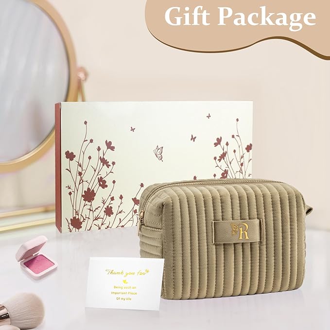 COSHAYSOO Sister Birthday Gifts for Women Best Friend Bestie Friendship Fashion Makeup Bag Make Up Cosmetic Pouch Travel Size Toiletries Skin Care Essentials Organizer Velvet Initial Letter R