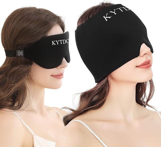 Migraine Relief Cap Gel Ice Head Wrap - Hot & Cold Therapy Soothing Headache Hat Ice Pack Mask, Headache Relief Wrap for Tension, Stress, Hangover&Puffy Eyes (Black, 1PC)