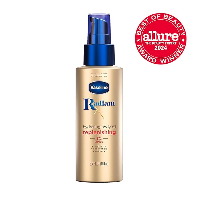 Vaseline Radiant X Replenishing and Hydrating Body Oil with 1% Lipids,Jojoba Oil,Coconut-Oil,& Vitamin E 3.7 oz,(Pack of 2)