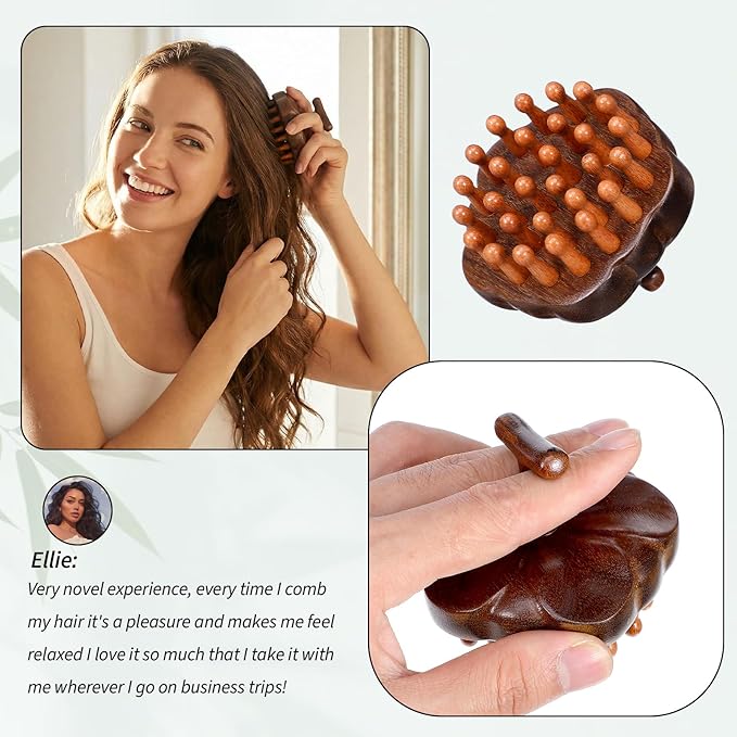Wooden Scalp Massager Comb for Promote Hair Growth, Natural Wooden Hair Brush Portable Handheld Head Gua Sha Brush Round Anti-Static Head Massage Tool for Men Women Spa