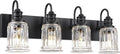 HWH 4-Light Bathroom Vanity Light, Wall Light Sconces for Bathroom, Dressing Table, Black Bathroom Mirror Wall Light with Bell-Shaped Clear Glass, Matte Black Finish, 5HZG106B-4W BK