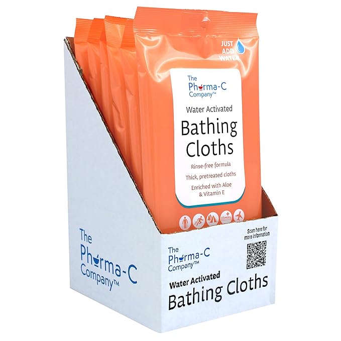 The Pharma-C Company - Water-Activated Bathing Cloths [6 pack - 10ct packs] – Rinse-Free XL Body Wipes for Adults. Pretreated Disposable Bath Wipe for Elderly, Hospice, Camping.