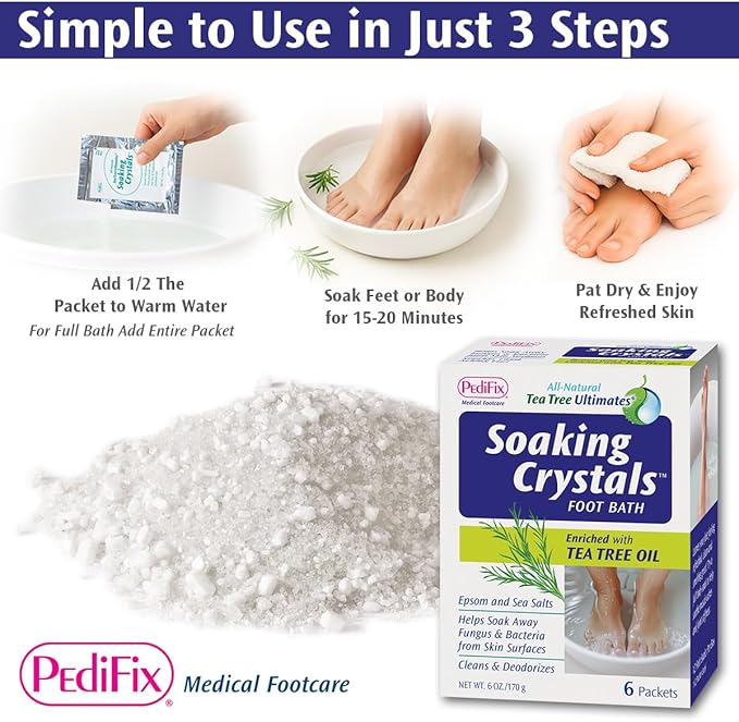 PediFix Soaking Crystals Foot Bath – 6 Packets – Therapeutic Foot Soak with Tea Tree Oil & Epsom Salt for Sore, Tired, Achy Feet