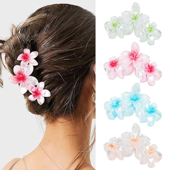 4PCS Glitter Flower Hair Claw Clips - Non-Slip Thick/Thin Hair Claws, Strong Hold Hair Accessories for Women and Girls