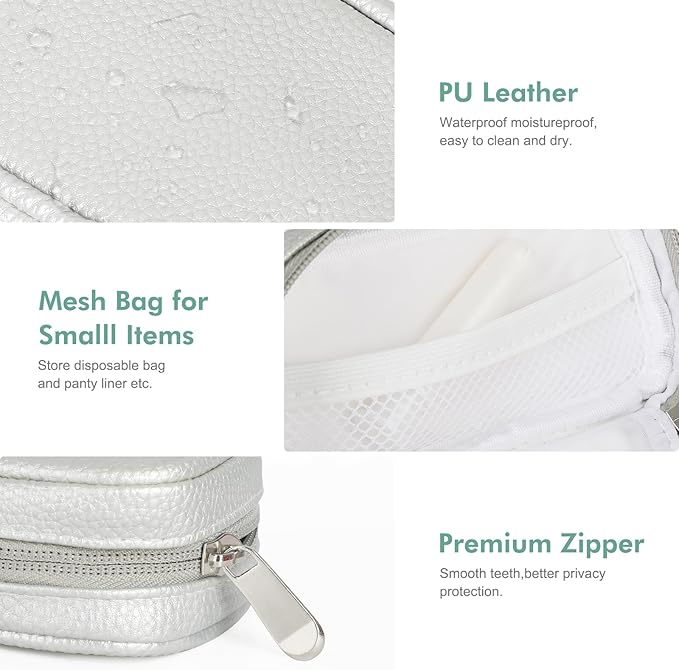 Tampon Holder for Purse - Portable Tampon Storage Bag with Zipper - Period Bags for Women (Silver)