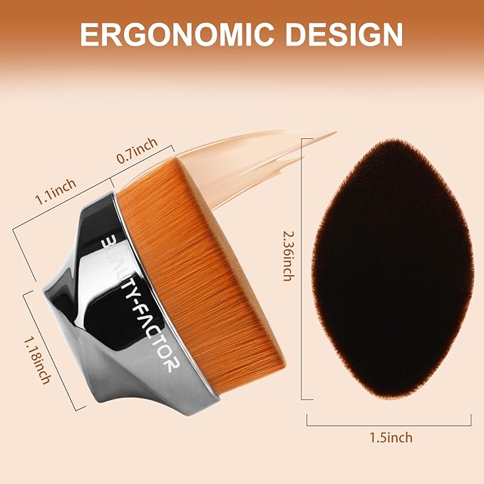 Flat Top Foundation Makeup Brush - Hexagon Kabuki Powder Make Up Brushes Soft and Dense Bristles with Protective Case for Liquid, Blending, Body, Self-tanner, Cream, Buffing (Dark Silver)
