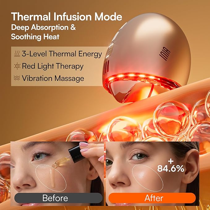 INIA 7-in-1 Red Light Therapy for Face and Neck Gua Sha Facial Massager Tool Device with Thermal and Cryo Mode for Puffiness & Firming Skincare Tool