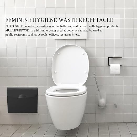 Sanitary Napkin Disposal Receptacle with Hygiene Disposal Bags and Trash Bag,9.4x7.8x3.5 inches Stainless Steel Wall Mounted Feminine Hygiene Disposal Trash Can Bin for Bathroom,Office (Black)