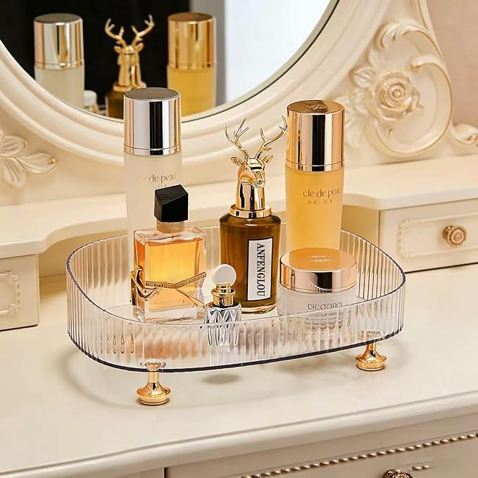 Vanity Tray Perfume Organizer – Acrylic Bathroom Tray,Countertop Storage Decor Trays for Dresser,Makeup Skincare Cosmetic Organization (Clear)