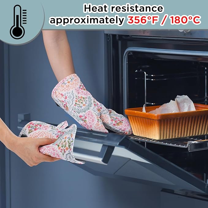 Oven Gloves Heat Resistant Potholder Set Oven Gloves with Anti-Slip Striped Cooking Gloves for Cooking Baking - 2PCS