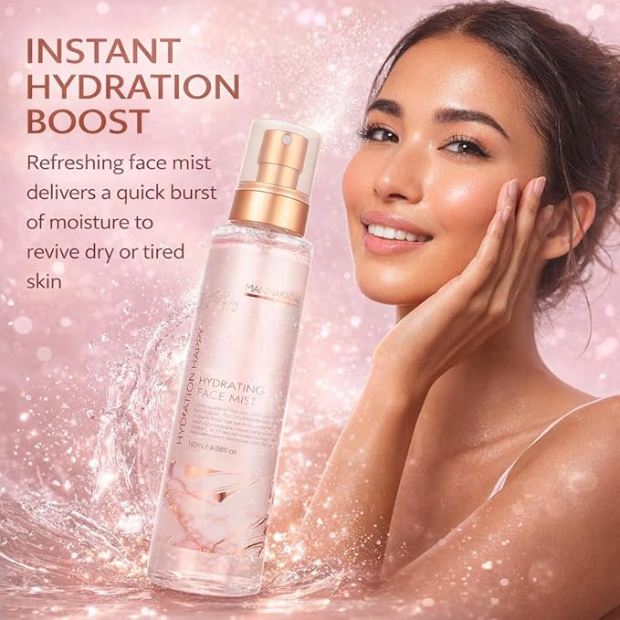 Manna Kadar Beauty Hydration Happy Hydrating Face Mist, 180ml - Preps Skin & Sets Makeup, Provides Moisture, Keep Skin Hydrated & Healthy, Sea Botanicals, Invigorating, Refreshing, Breathable