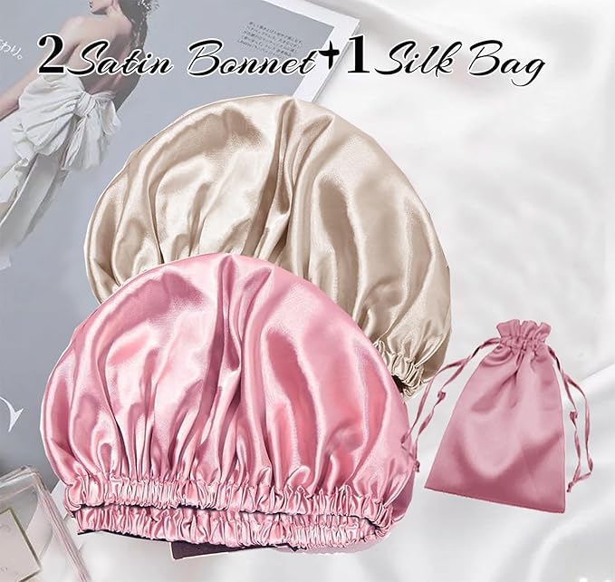 3Pcs Hair Bonnets For Sleeping Satin Bonnet For Women Silk Bonnets Womens Curly Hair Sleep Caps Silky Night Cap