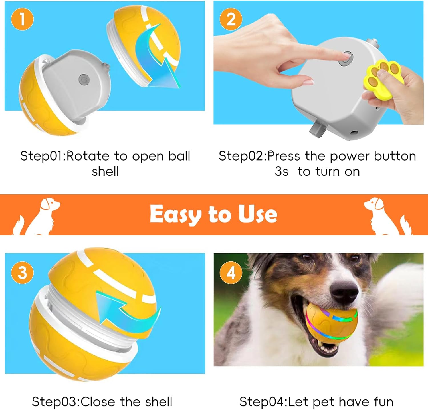 Smart Interactive Dog Ball, Interactive Dog Toys with Remote Control, Automatic Moving Pet Ball for Medium and Large Dogs, TPU Material, Rechargeable Vibrating Bouncing Pet Toy