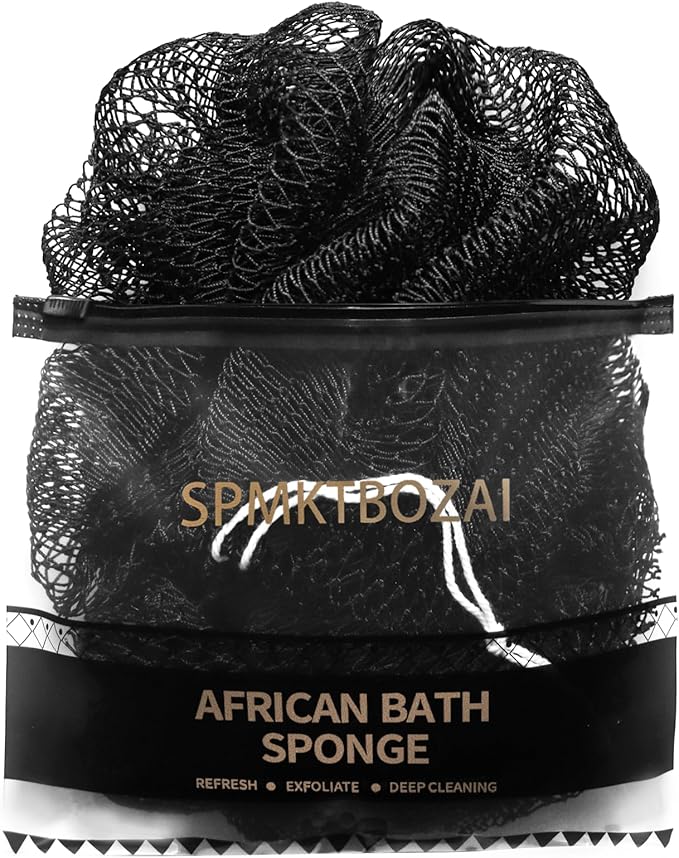 African Net Sponge Authentic, Loofah Exfoliating Body Scrubber Bath Sponge, African Exfoliating Net Sponge Back Scrubber Washcloth for Shower, Body Care Bathing Accessories (Black)