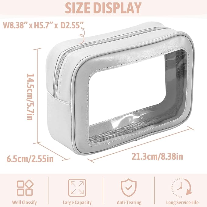 3PCS Clear Toiletry Bag,TSA Approved Travel Makeup Pouch with Zipper for Cosmetics and Toiletries，Diaper Bag Organizer Pouch Set，Women's Purse Organizer and Clear Car Bag