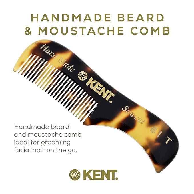 Kent 81T TY (2.8) Pocket Comb - Fine Tooth Beard, Mustache, and Grooming Comb for Travel Styling Kit