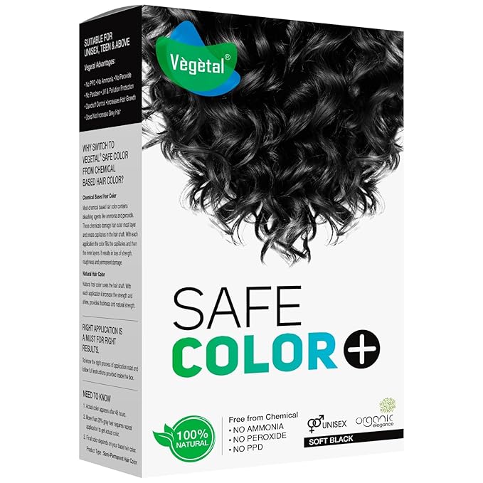 Vegetal Safe Hair Color -Soft Black 100g. - Certified Organic Chemical and Allergy Free Bio Natural Hair Colour with No Ammonia Formula for Men and Women