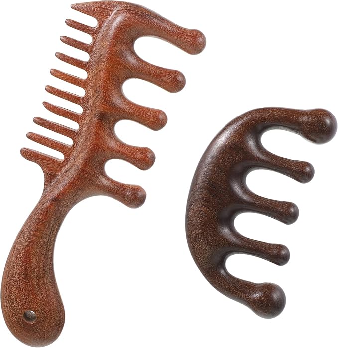 Vin Beauty 2 Pcs Wooden Scalp Massager Comb, Wood Scalp Massager 2 in 1 Wide Fine Tooth with Handle for Hair Growth for Curls Women Men Detangles Long Thick Wet Dry Head Anti-Static Care Relief