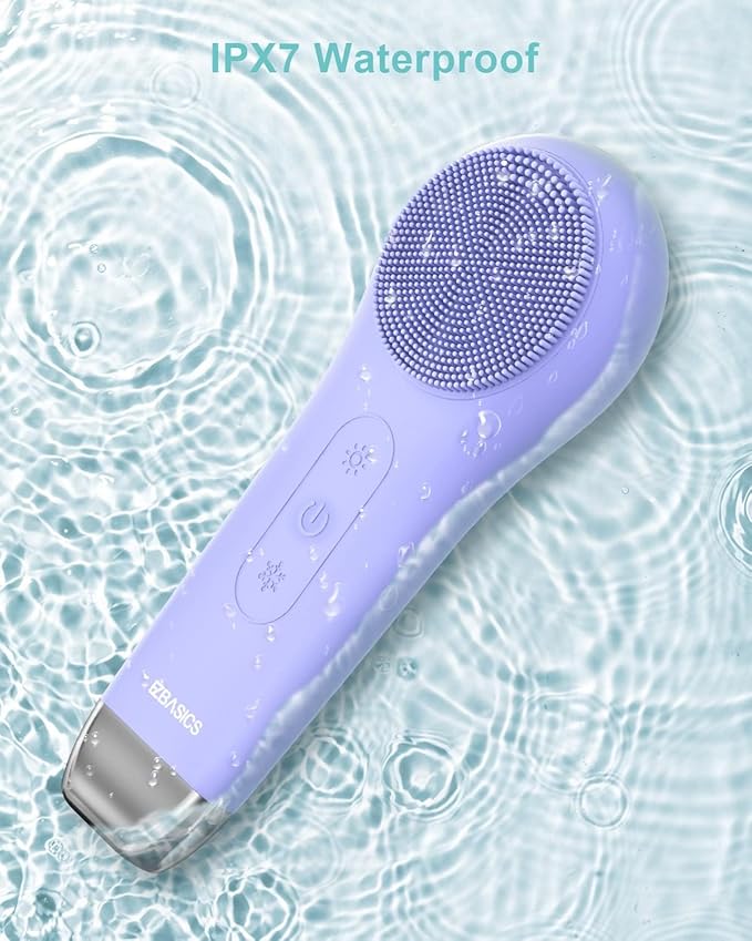 EZBASICS Facial Cleansing Brush face Scrubber Waterproof Face Scrub Brush for Men & Women Rechargeable Face Brushes for Facial Electric Silicone Face Scrubber Cleanser Brush 1 Pack+3 Modes Violet