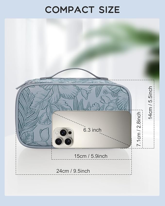 Relavel Cute Makeup Bag for Girls, Portable PU Leather Cosmetic Bag, Dual-layer Makeup Pouch with Brush Holder, Multi-Functional Preppy Toiletry Organizer for Travel, Daily Use - Flora Butterfly
