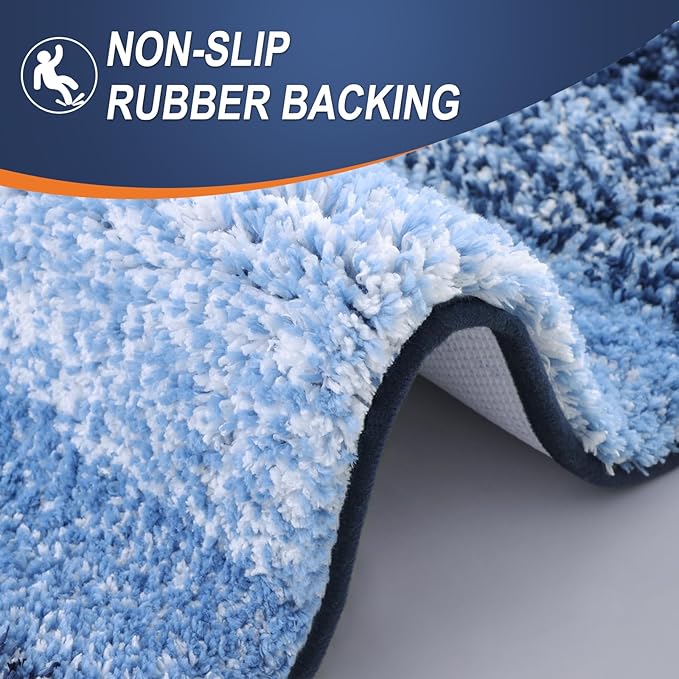 OLANLY Bathroom Rugs Sets 3 Piece, Soft Absorbent Microfiber Bath Mats and U-Shaped Contour Toilet Rug, Plush Shaggy Bath Mat Set for Bathroom (36"x24"+24"x16"+24"x20", Navy)