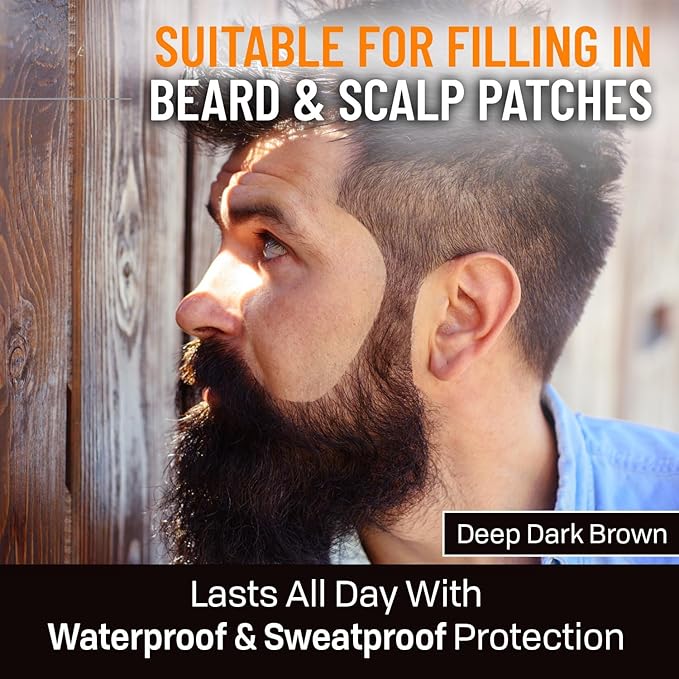Beard Pen Filler for Men - Barber Styling Grooming Pencil - Waterproof, Sweat Proof, Long Lasting Solution with Natural Finish - Cover Beard and Scalp Patches in Seconds - Deep Dark Brown 1 Pack