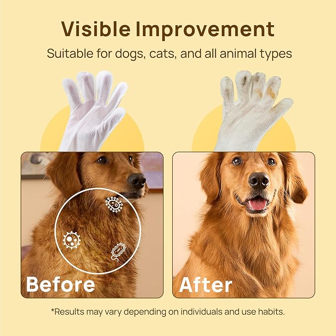 HICC PET Cleaning Deodorizing Glove Wipes for Dogs & Cats, Vet Recommended Hypoallergenic Hydrating & Nourish Fur Pet Grooming Glove Wipes, Pet Bathing Wipes for Horse Coat Care,6pcs Coconut Scent